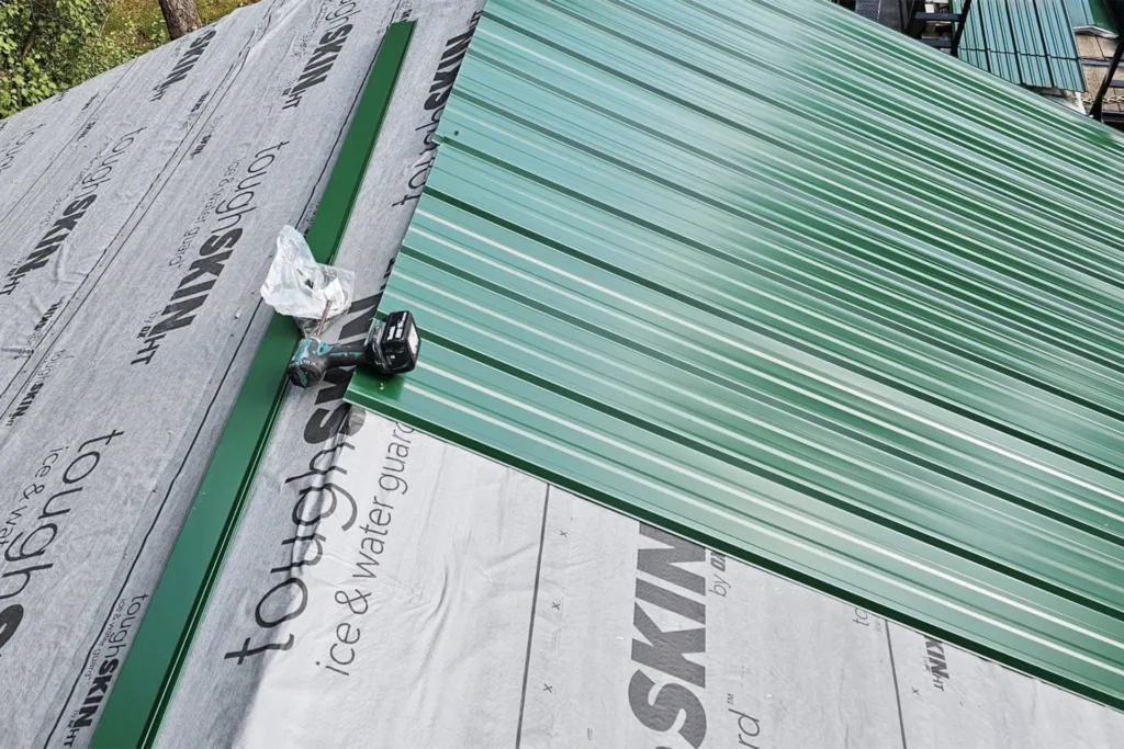 Working Metal Green Roof Installation
